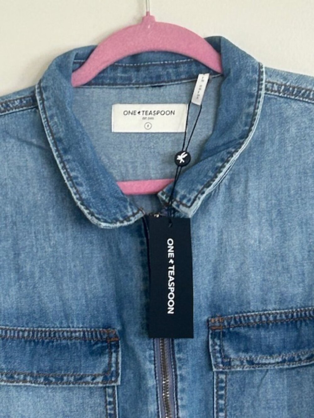 One Teaspoon Claudia Ciao Blue Long Length Zip Tie Fitted Denim Overalls NWT - Picture 5 of 16